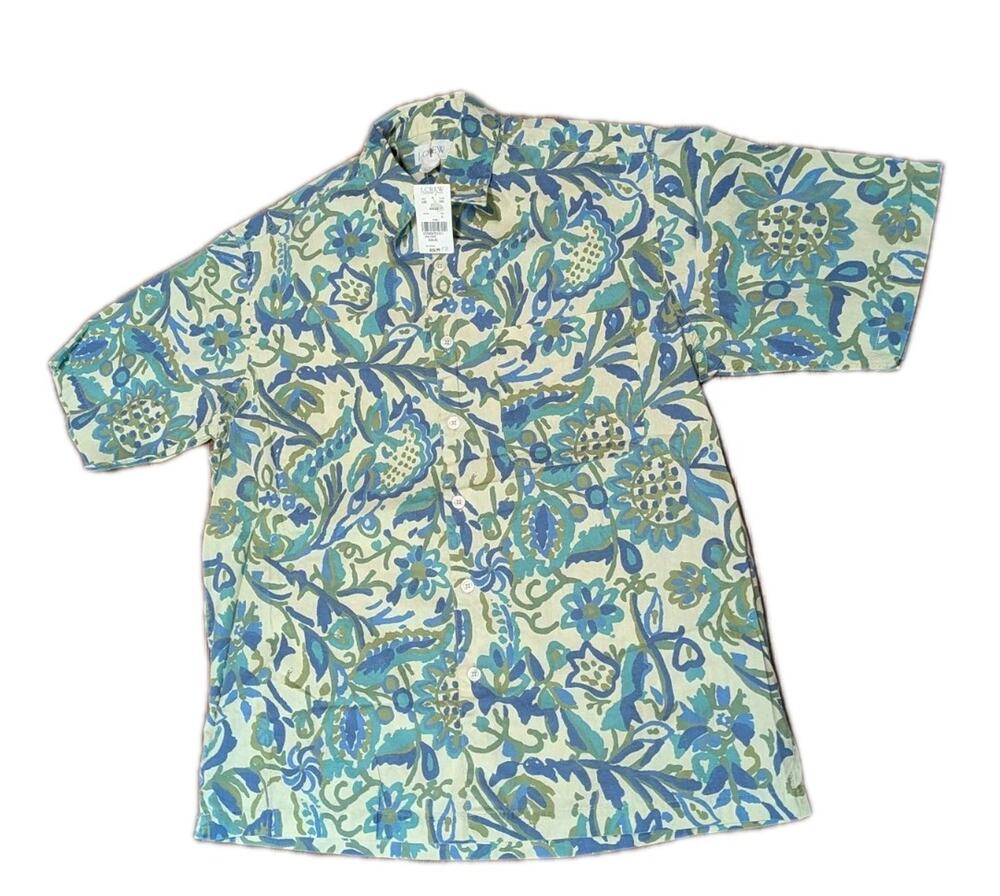 Vtg Deadstock J.Crew Oarsman Shirt Mens S Floral Short Sleeve Button Up Shirt